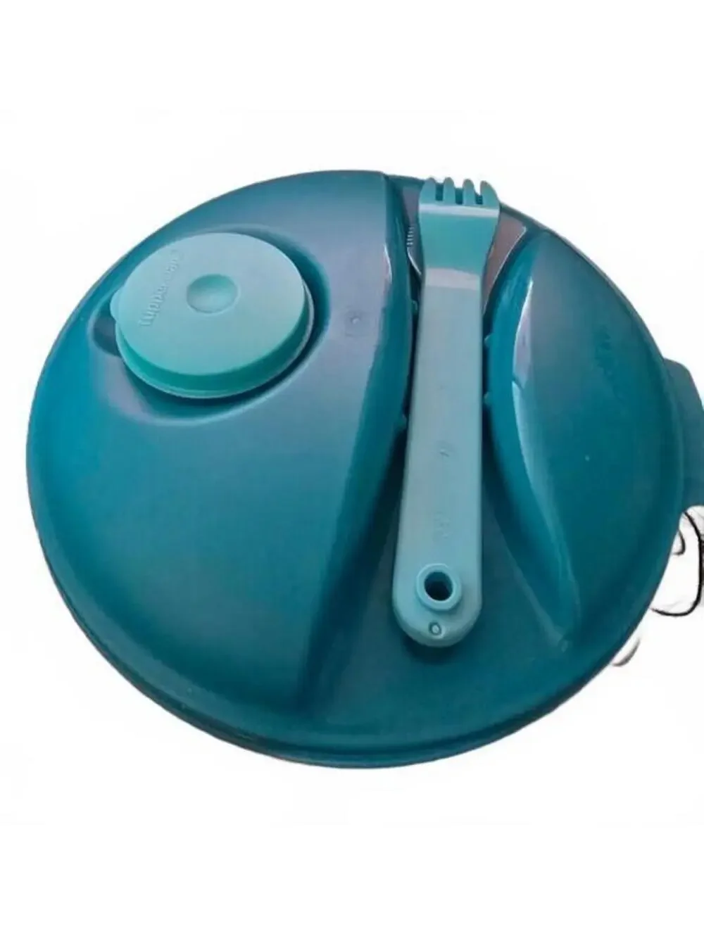 Tupperware Salad On the Go Container with Dressing Cup Knife Fork 5 3/4 Cup Teal
